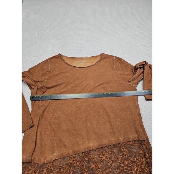 Soft Surroundings Shirt Womens 3X Brown Lace Trim Acid Washed - Picture 3 of 7